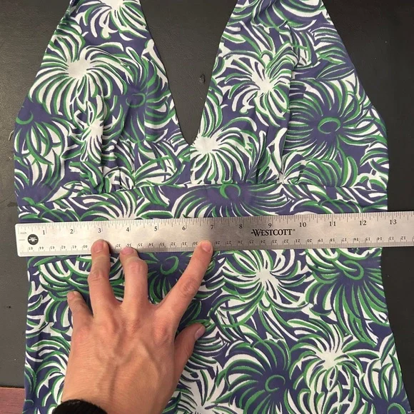 Vintage 1970s Halter Maxi Dress Blue Green White Size XS - Picture 11 of 12